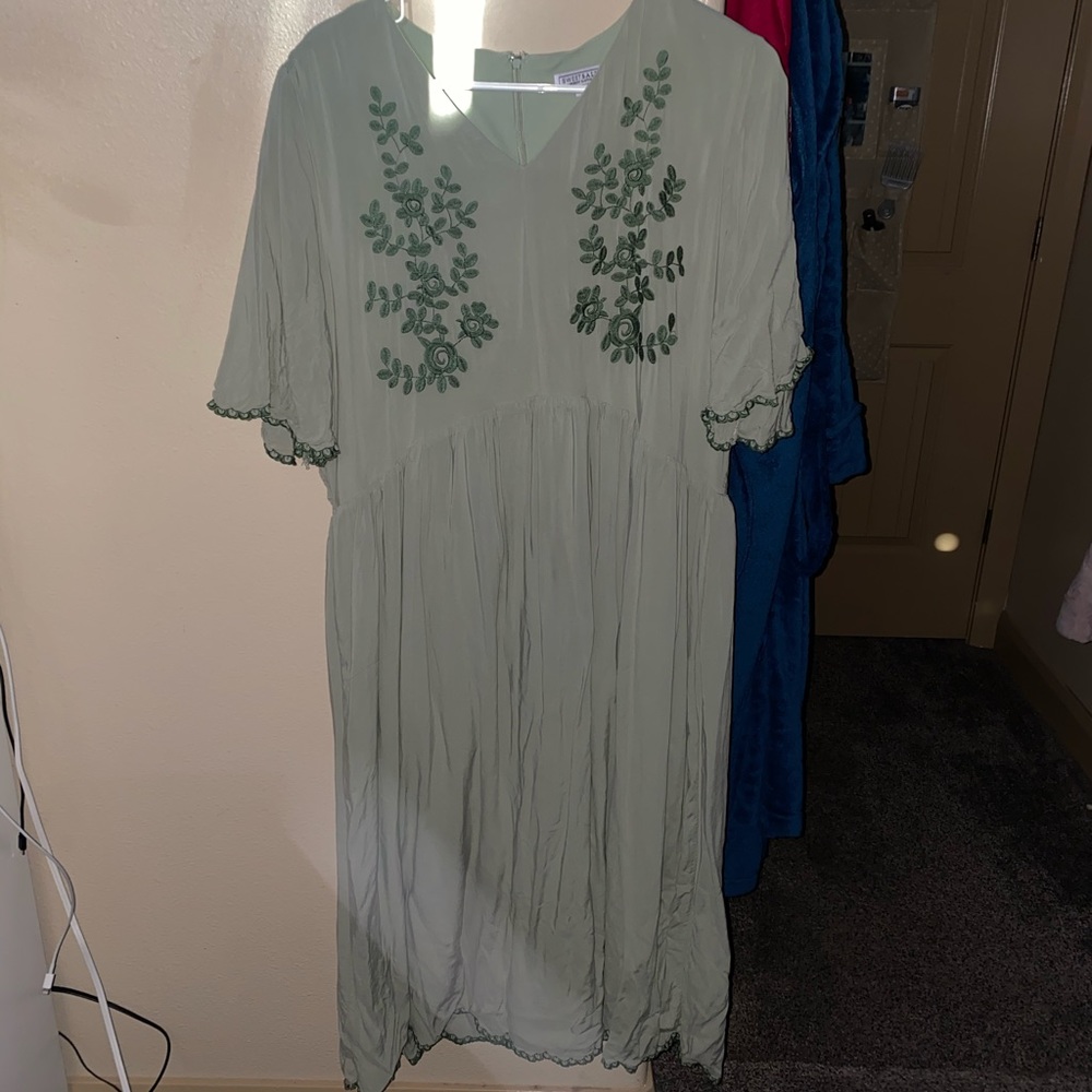light green embroidered dress